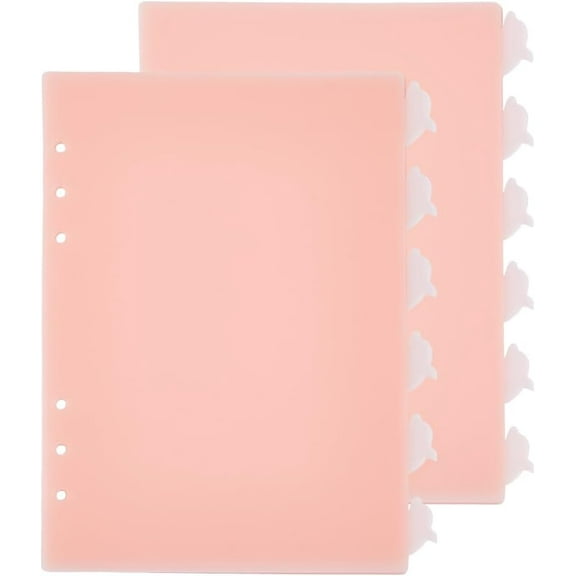 2sets Dolphin PP Binders Index Divider Sheets 6 Holes Tab Divider for Binder Rectangle Light Salmon 210x159x0.3mm Hole: 5mm 6pcs/set