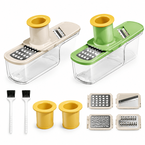 2sets Garlic Slicer Super, 3-in-1 Multi-Functional Mandoline Slicer with 2 Brushes, Efficient Garlic Ginger Processing for Daily Cooking