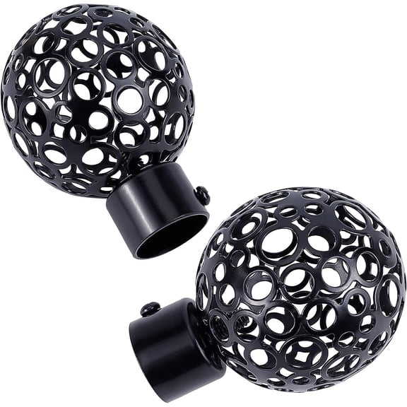 2sets Iron Round Curtain Rod Finials Screws Curtain Rods Cage Electrophoresis Black 57x78mm Inner Diameter: 22.3mm