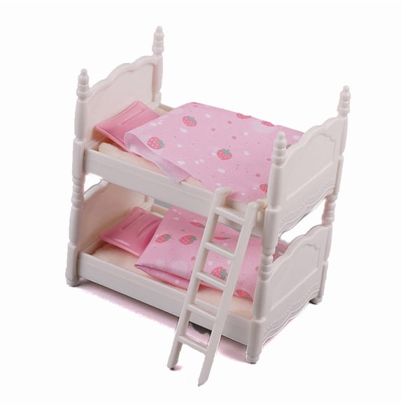2sets Mini Plastic Bunk Bed Miniature Ornaments Micro Landscape Home Dollhouse Accessories Home Display Decoration Hot Pink 94x60x51mm