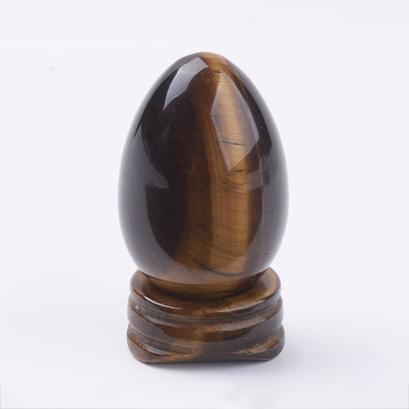 2sets Natural Tiger Eye Display Decorations with Base Egg Shape Stone Egg: 47x30mm