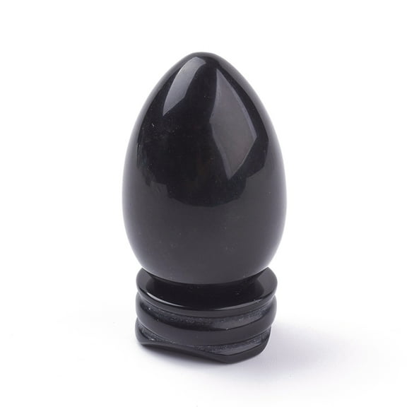 2sets Obsidian Display Decorations with Base Egg Shape Stone 56mm Egg: 47x30mm