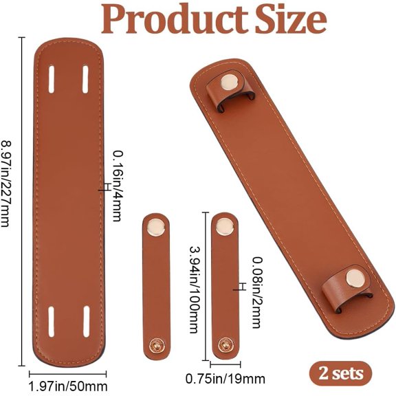 2sets PU Leather Shoulder Strap Pads bag Handle Wrap Protector Cover with Alloy Snap Button 27.7x5x0.4cm