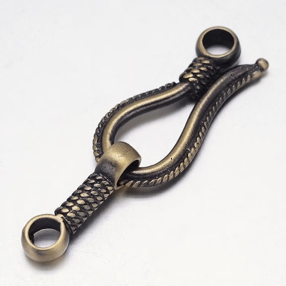 2sets Rack Plating Brass Hook and S-Hook Clasps Nickel Free Brushed Bronze 45x14x4mm Hole: 3.5mm