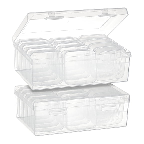 2sets Rectangle PP Plastic Bead Organizer Storage box with 12pcs Small Plastic Hinged Lid Beads Containers WhiteSmoke Big box: 11x16.5x6cm
