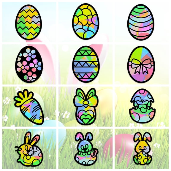 2sets Suncatcher Craft set for Window Paint Art Painting Easter Theme Pattern 19.9~21x7.6~21cm about 12pcs/set