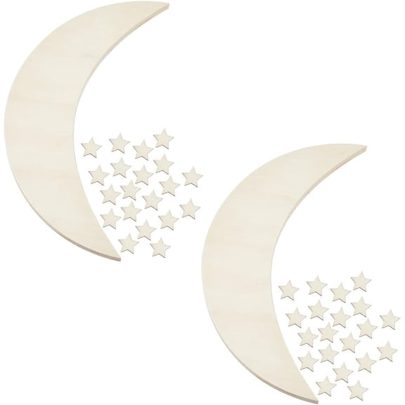 2sets Wood Moon & Star Wall Decoration Painting Kit incluidng Unfinished Wood Cutouts Paints Paint Brush Mixed color Moon: 31x14.8x1.1cm Star: 2.1x2.25x0.45cm