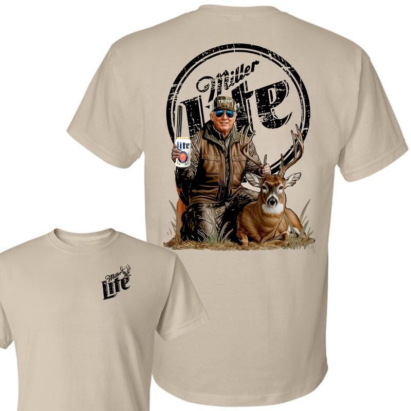 2sided Hunter men With Miller Lite Beer T HFN. Camo Hunter men