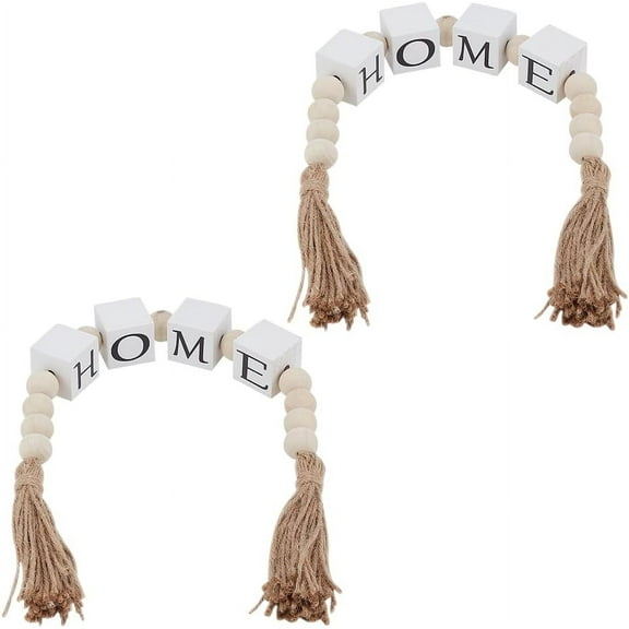 2strand Home Block Wood Bead with Tassels 22.2inch Modern Farmhouse Decorative Beaded Garland Minimalist Wooden Bead Garland for DIY handcrafting