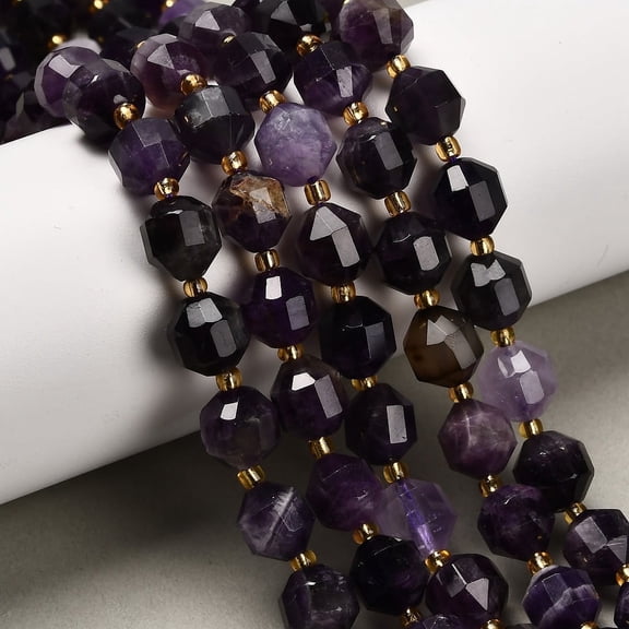 2strands Amethyst Beads Strands Faceted Bicone Double Terminated Point Beads with Seed Beads 11.5~12x10.5~11mm Hole: 1mm about 28pcs/strand 15.43''(39.2cm)