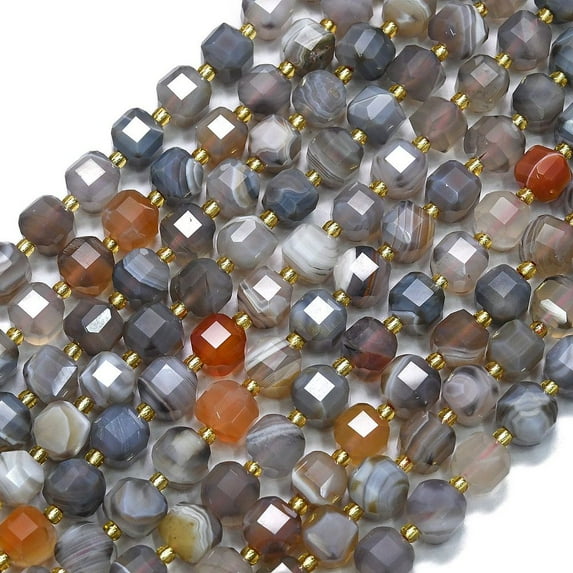 2strands Botswana Agate Beads Strands with Seed Beads Faceted Table Cut Cube 8~9.3x8~9.3x8~9.3mm Hole: 0.6mm about 38pcs/strand 15.35''(39cm)