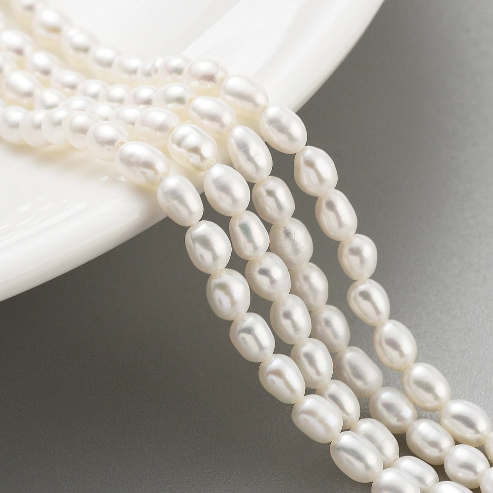 2strands Cultured Freshwater Pearl Beads Strands Rice Grade 5A Snow 3~3.5mm Hole: 0.5mm about 42pcs/strand 7.09''(18cm)