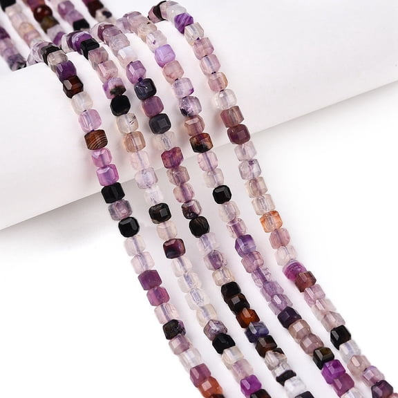 2strands Dyed Agate Beads Strands Faceted Table Cut Cube Plum 3~3.5x3.5~4x3~3.5mm Hole: 0.8mm about 92~111pcs/strand 12.24~14.92''(31.1~37.3cm)