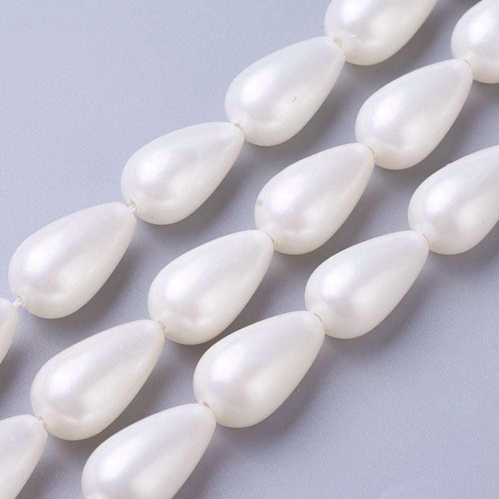 2strands Electroplate Shell Pearl Beads Strands Drop White 18~20x10~10.5mm Hole: 1mm about 20pcs/strand 15~16inch(40~41cm)