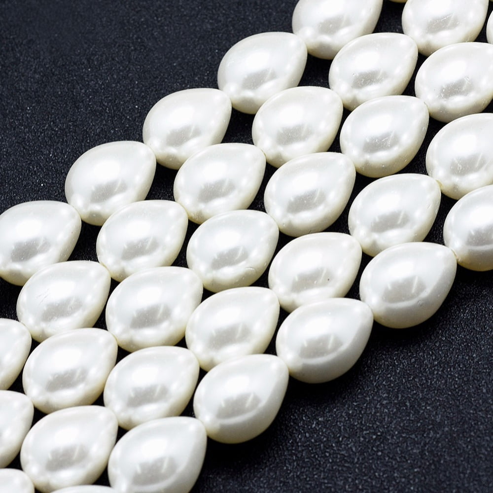 2strands Electroplate Shell Pearl Beads Strands teardrop White 15.5~16x12mm Hole: 1mm about 26pcs/strand 15.7 inch(40cm)