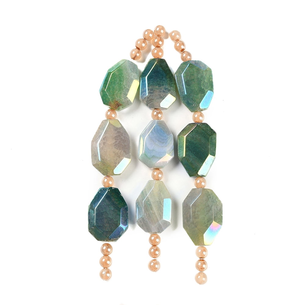 2strands Electroplated Natural Agate Beads Strands Faceted AB color Light Sea Green 28~30.5x20~23x8~10mm Hole: 2.1mm about 3pcs/strand 5.51 inch