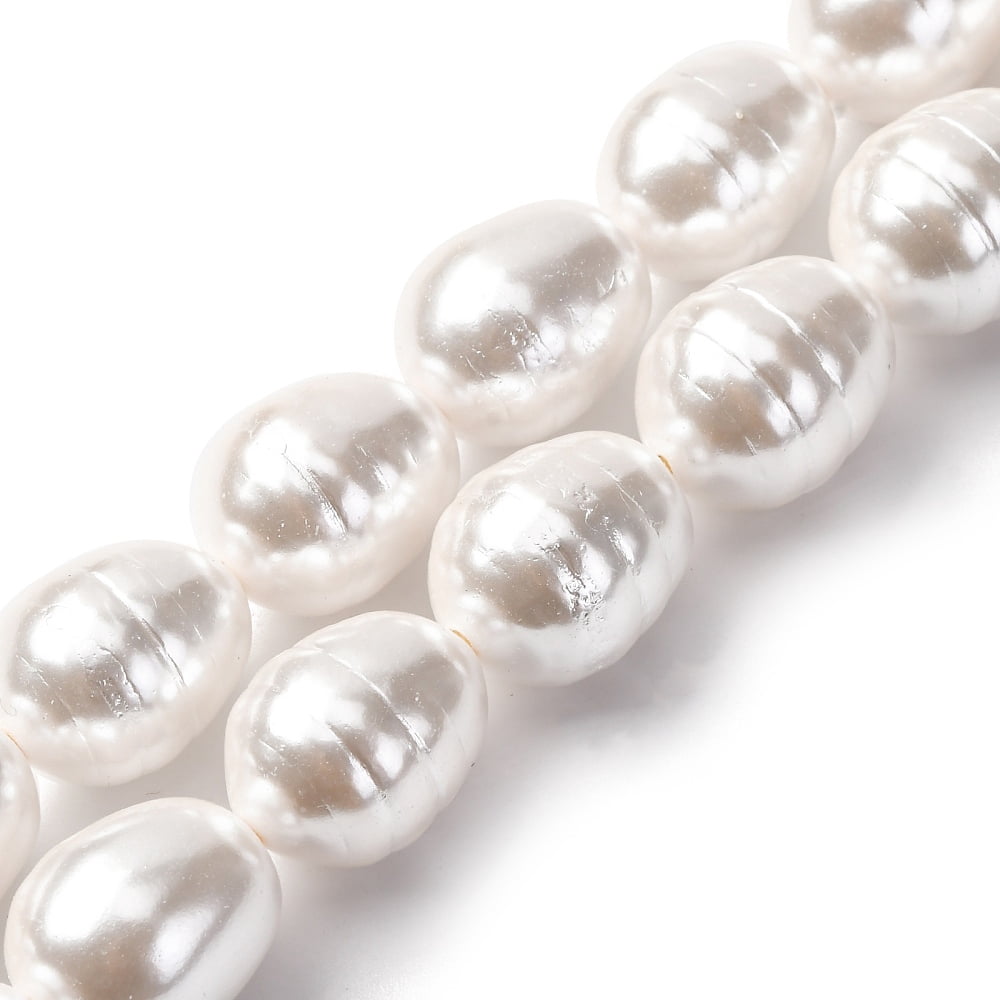 2strands Electroplated Shell Pearl Beads Strands Grooved Oval Beads White 17x13mm Hole: 0.8mm about 24pcs/strand 15.94''(40.5cm)