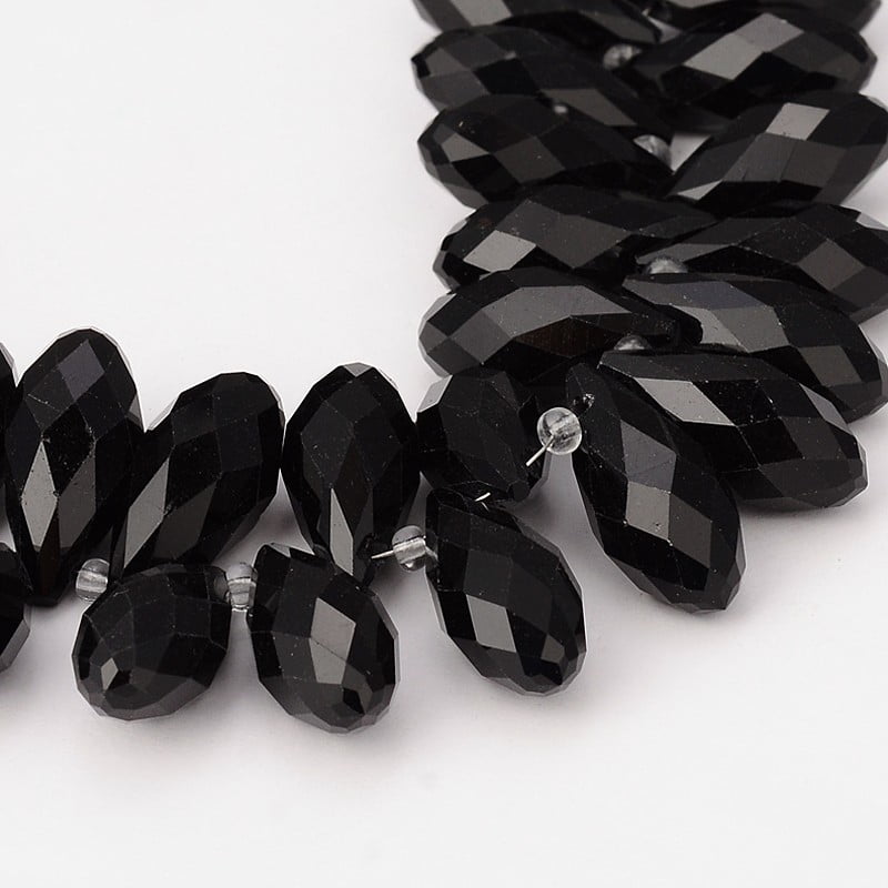 2strands Faceted Teardrop Glass Beads Strands Top Drilled Beads Black 20x10mm Hole: 1mm about 100pcs/strand 16 inch