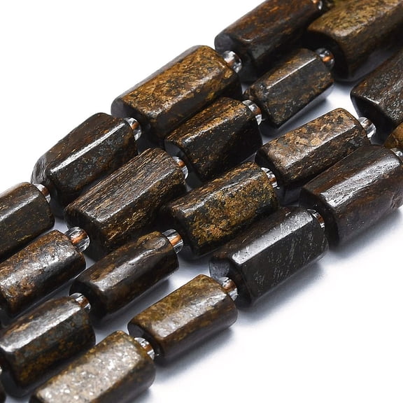 2strands Natural Bronzite Beads Strands with Seed Beads Faceted Column 12~13x6~8x6~8mm Hole: 1mm about 28pcs/strand