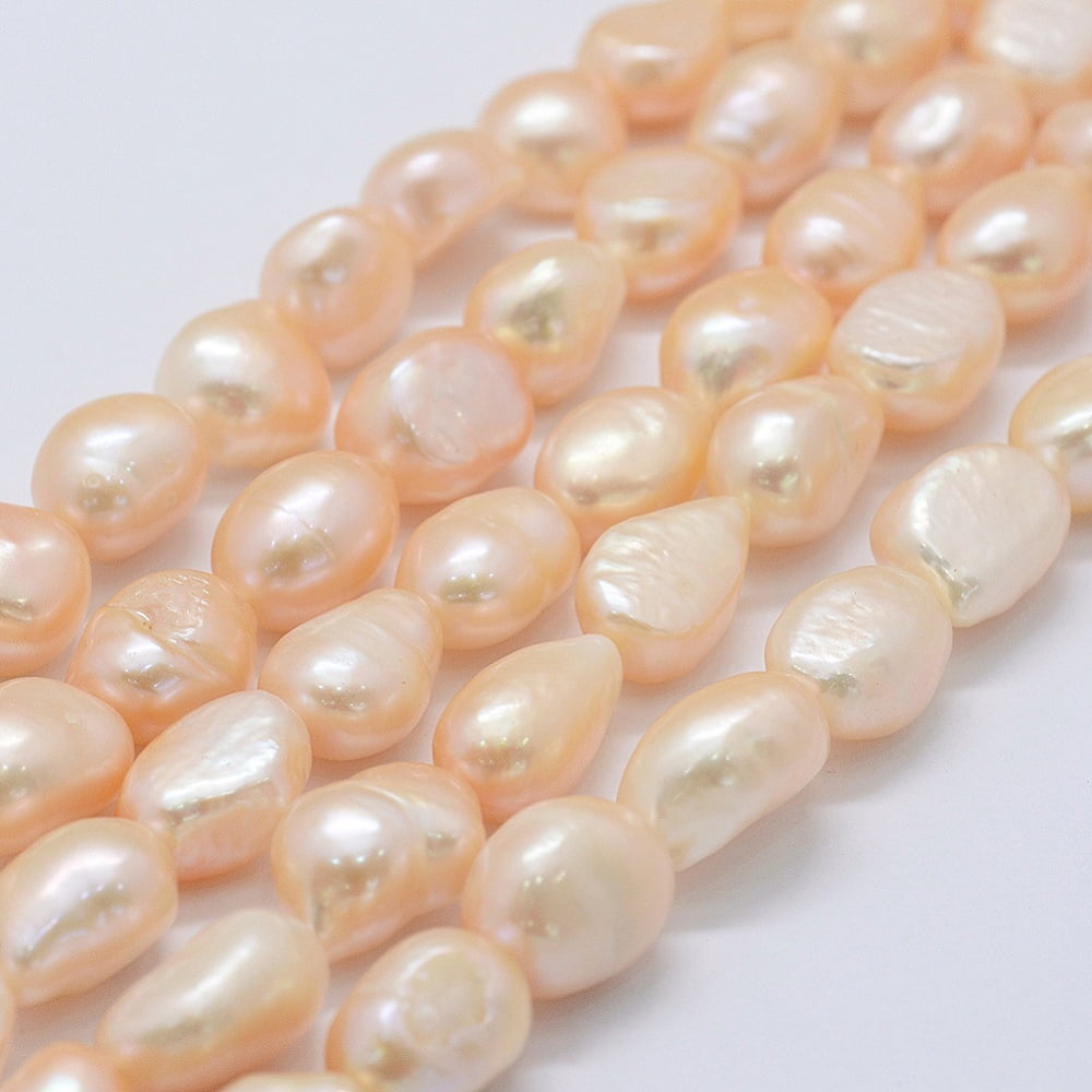2strands Natural Cultured Freshwater Pearl Beads Strands Potato PeachPuff 10~15x9.5~11x6.5~10mm Hole: 0.2mm about 32pcs/strand 14.1 inch