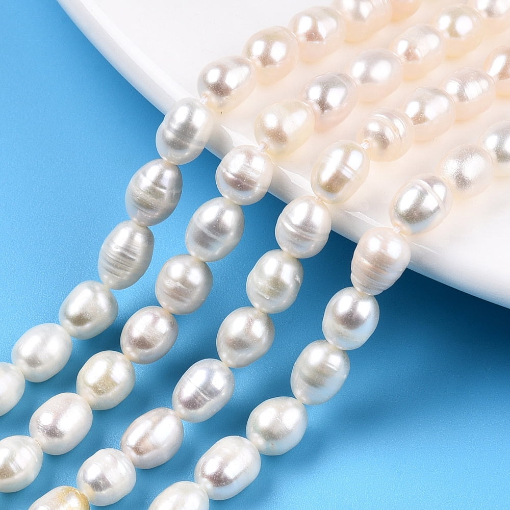 2strands Natural Cultured Freshwater Pearl Beads Strands Rice Seashell color 6~7.5x5~6mm Hole: 0.7mm about 43pcs/strand 13.19~13.39 inch(33.5~34cm)