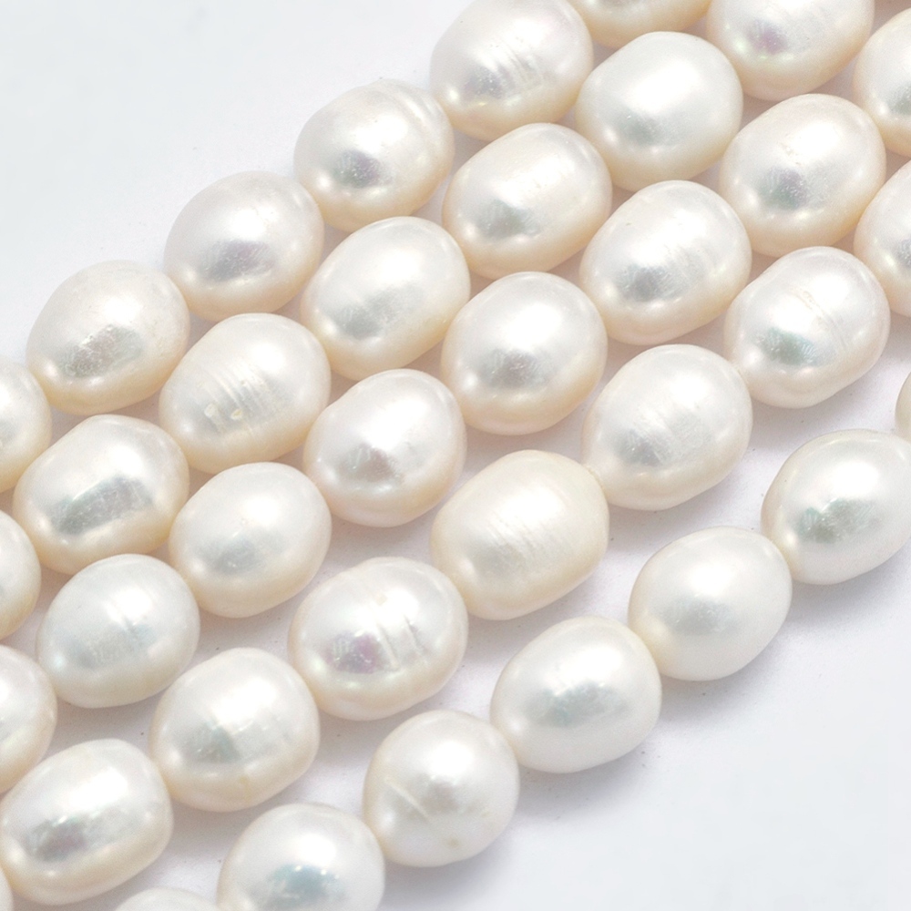 2strands Natural Cultured Freshwater Pearl Beads Strands Rice WhiteSmoke 9~11x8.5~9mm Hole: 0.8mm about 32pcs/strand 13.78 inch Pearl