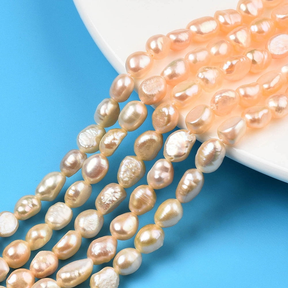 2strands Natural Cultured Freshwater Pearl Beads Strands Two Sides Polished Wheat 6~9x5~6x5~6mm Hole 0.6mm about 49~50pcs/strand 14.17 inch~14.57 inch