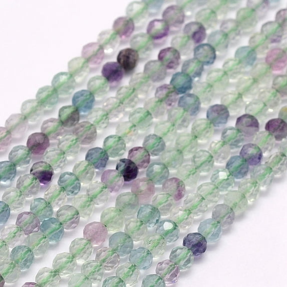 2strands Natural Fluorite Beads Strands Faceted Round 2mm Hole: 0.5mm about 223pcs/strand 15.5 inch(39.5cm)