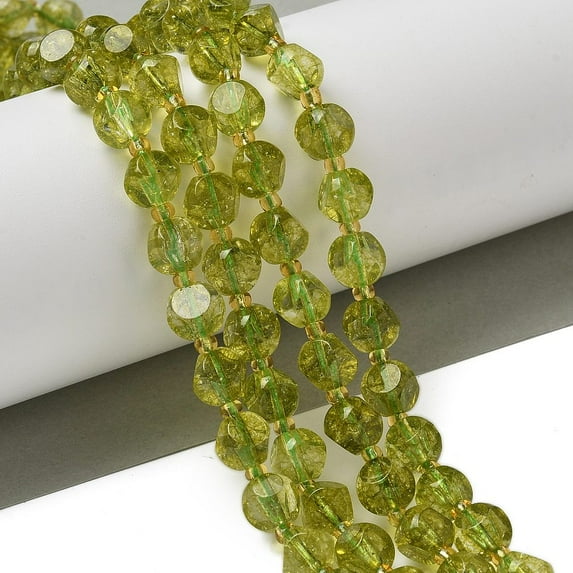 2strands Natural Olive Quartz Beads Strands with Seed Beads Faceted Dice 8x8mm Hole: 1.2mm about 39~42pcs/strand 15.51''~15.75''(39.4~40cm)