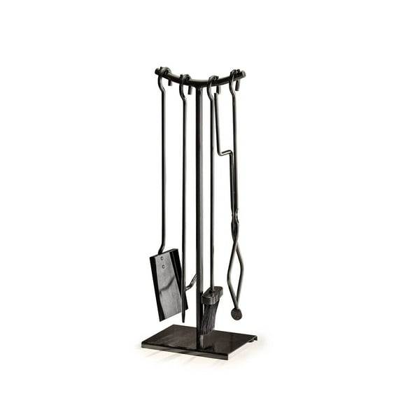 2WAYZ 5-Piece Fireplace Tools Set - Modern Glossy Finish Black Fireplace Accessories - Includes Tongs, Fire Poker, Shovel, and Brush - Powder-Coated Cast Iron Fire Pit Tools for Chimney - 25x9x2-Inch