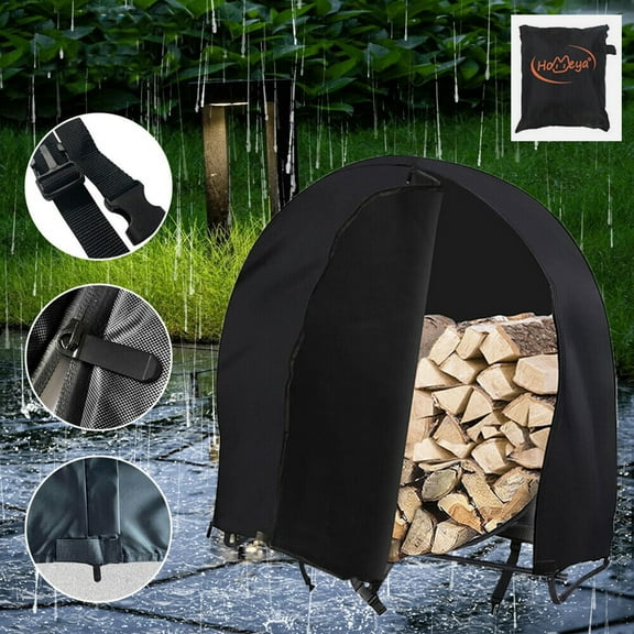 2win2buy 40in Log Hoop Rack Cover 420D Waterproof Weather Resistant Outdoor Round Firewood Storage Cover with Full Length Zipper