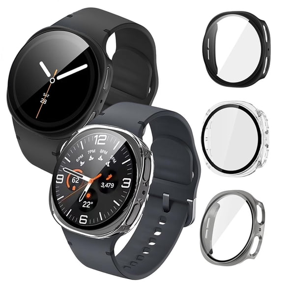 2win2buy Hard PC Case with Tempered Glass Screen Protector Scratch-Resistant Cover for Samsung Galaxy Watch 8 44mm, Clear
