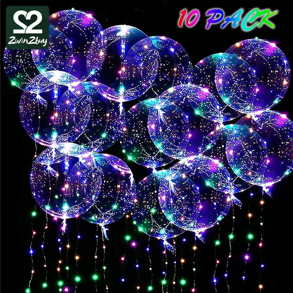 2win2buy LED Balloons 10 Pack, Light Up Balloons 20 Inches Clear Helium Bobo Balloons, Glow Bubble Balloons with String Lights for Valentines Day Halloween Christmas Wedding Birthday Party Decoration