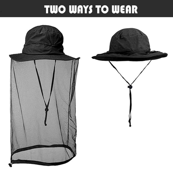 2win2buy Net Hat with Neck Face Cover, Sun Hat with Mesh , Anti Mosquito Gnats Net Hat for Hiking, Backpacking,Camping-Black