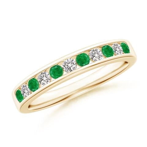 2wist Designs 18K Yellow Gold Plated Half Eternity Band Emerald Round ...