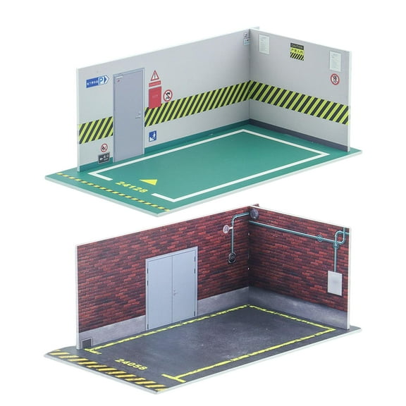 2x 1/24 Car Model Diorama Parking Lot Display Scenery Parking Space Scene Gift DIY Collection Easy Assemble Green Color Floors