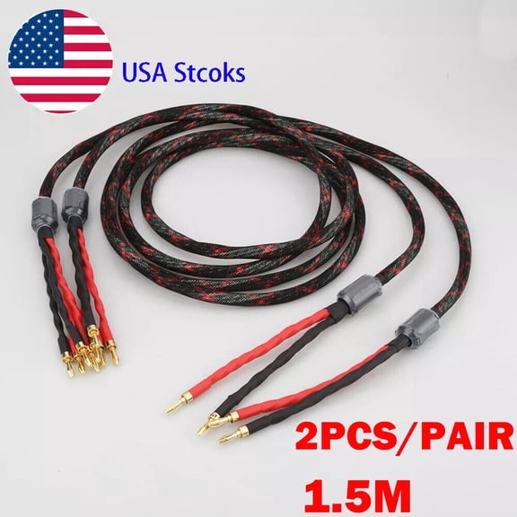 2x 1.5m 12AWG Pure Copper HIFI Audio Bi-wire Speaker Cable 2 - 4 Banana Plug NEW