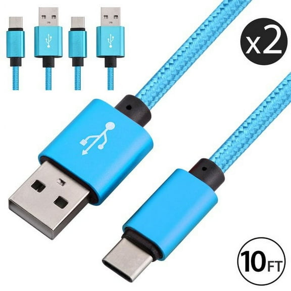 2x 10FT USB Type C Cable Fast Charging Cable USB-C Type-C 3.1 Data Sync Charger Cable Cord For Samsung Galaxy S10 S9 S9+ Galaxy S8 S8 Plus Nexus 5X 6P OnePlus 2 3 LG G5 G6 V20 HTC M10 Google Pixel XL