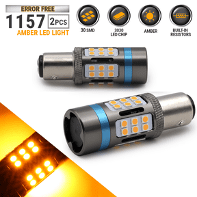 2x 1157 Canbus Error Free Amber Yellow Front Turn Signal LED Light Bulbs