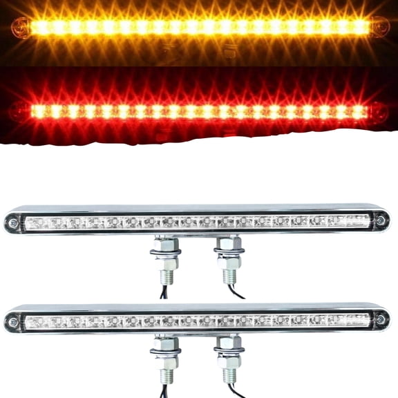2x 12" Red/Amber LED Double Face Truck Semi Trailer Pedestal Single Stud Mount Light Bars 38 LED Waterproof Sealed Sequential Flow Turn Signal Stop Tail Strobe Marker Clearance 10-30V (Clear Lens)
