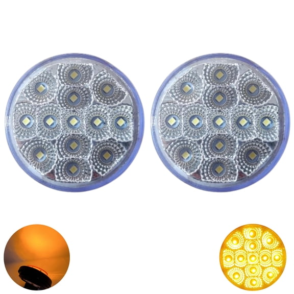 2x 2.5 Round Amber Led Clearance Side Marker Lights 13 LED Diodes Clear Lens ID Truck Utility Trailer RV UTE UTV Tractor Flush Mount Sleeper Waterproof 12V Sealed (Only Light)