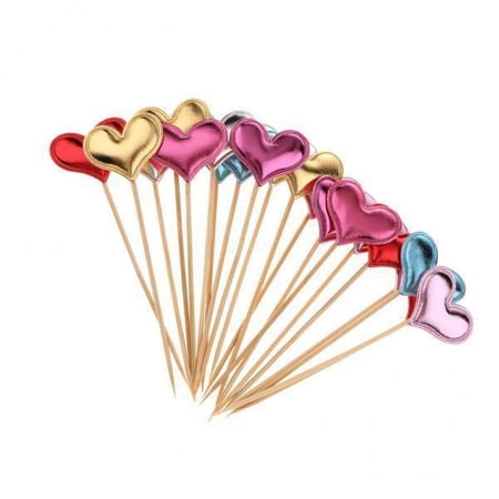 2x 20 Pieces Toothpick Leather Heart Cupcake Picks Birthday Topper Multicolor