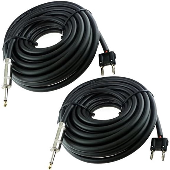 2x 25 FT Banana to 1/4" speaker cables DJ PA 25FT PAIR OF CABLES 12 Gauge 12GA$$Music