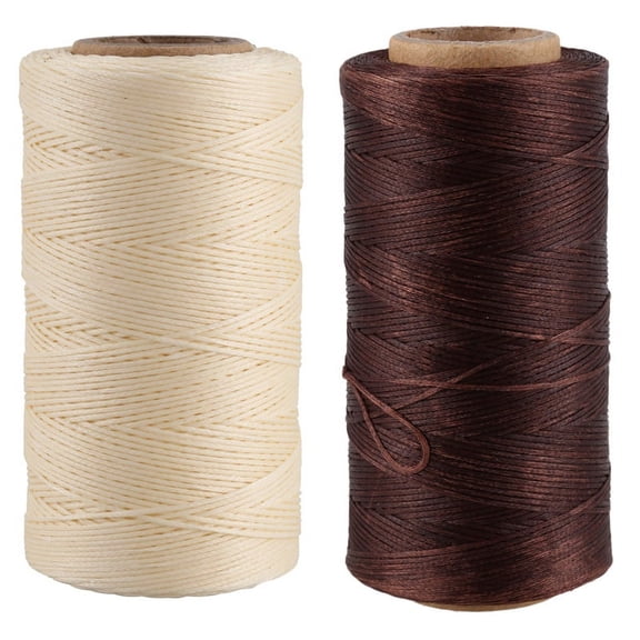 2x 260M 150D 1MM Leather Sewing Waxed Wax Thread Hand Needle Cord Craft DIY :Cream-Coloured & Light Brown