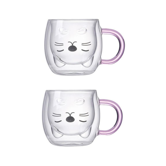 2x 280ml Glass Cup Borosilicate Glass Hand Blown Drinkware Double Wall