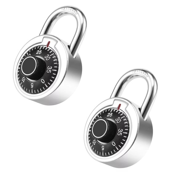 2x 3-Digit Round Combination School/Gym Locker Padlock Stainless Steel Metal