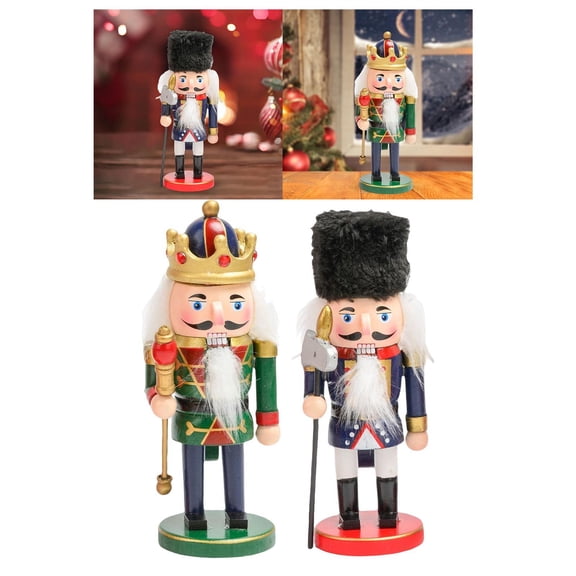 2x 5.91inch Nutcracker Figures Soldier Collectible wood Creative Handmade Doll Holiday desktop Decorative Ornament Style A