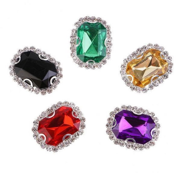 2x 5 Pieces 22mm Oval Shape Alloy Acrylic Crystal Flatck Decorative Craft Buttons Embellishment for Christmas Wedding Gift Wrapping Clothing