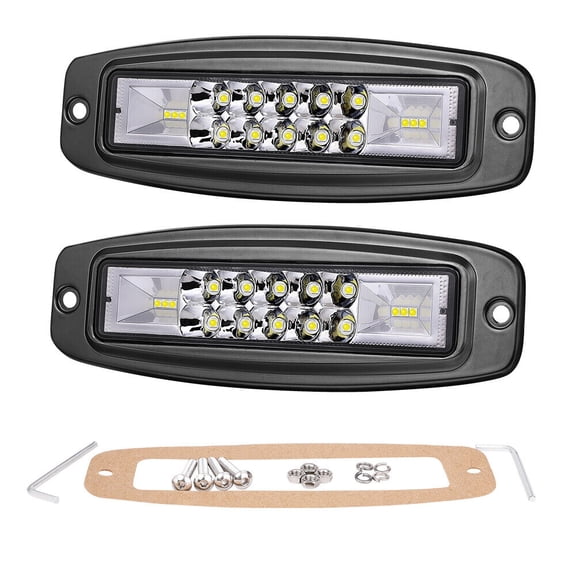 2x 7" 80W Flush Mount LED Work Light Pods Flood Combo Beam Offroad ATV UTV