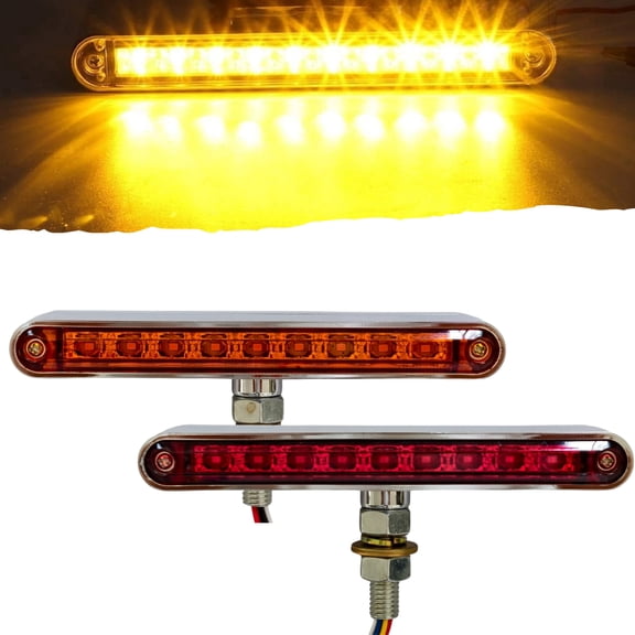 2x 7" Red/Amber LED Double Face Truck Semi Trailer Pedestal Single Stud Mount Light Bars 18 LED Waterproof Sealed 4 Function Sequential Flow Turn Signal Stop Tail Strobe Marker Clearance 10-30V